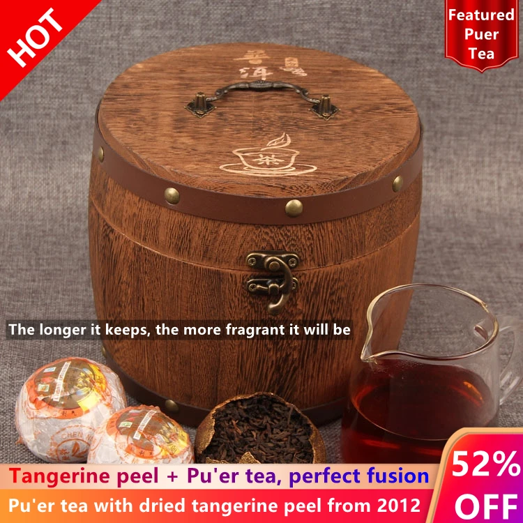 

chenpi puer tea yunnan menghai cooked tea citrus tea citrus tea tangerine aged orange pu tea 420g wooden barrel gift box tea box