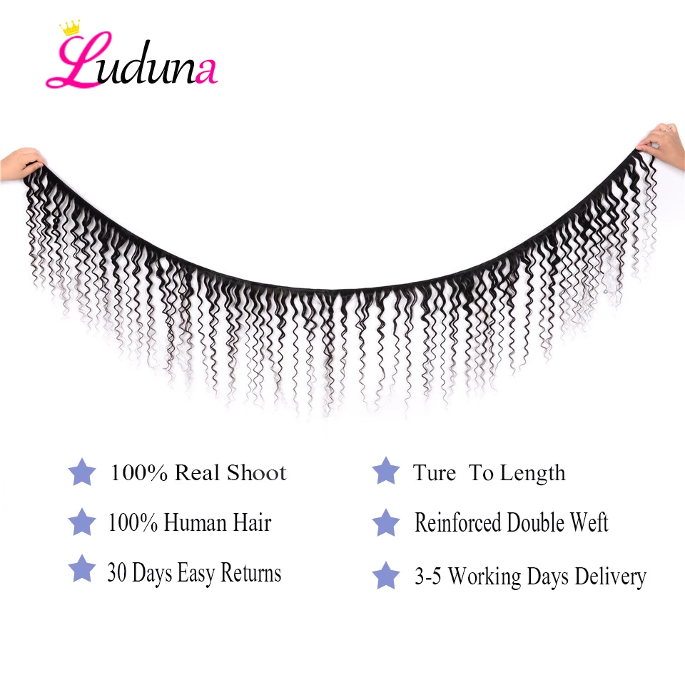 Luduna индийские глубокие волнистые пряди 4 натуральные кудрявые пучки волос супер