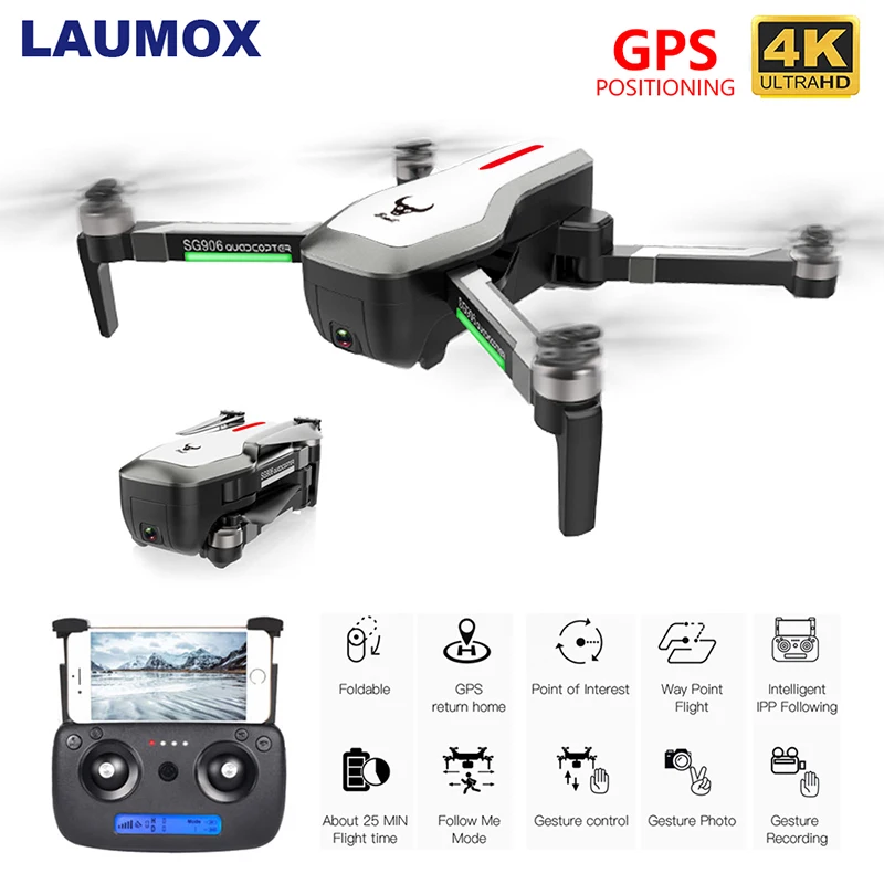 LAUMOX SG906 Дрон gps 5G wifi FPV с камерой 4K HD бесщеточный селфи складной Дрон RC Квадрокоптер RTF VS H117s B4W ZEN K1 F11