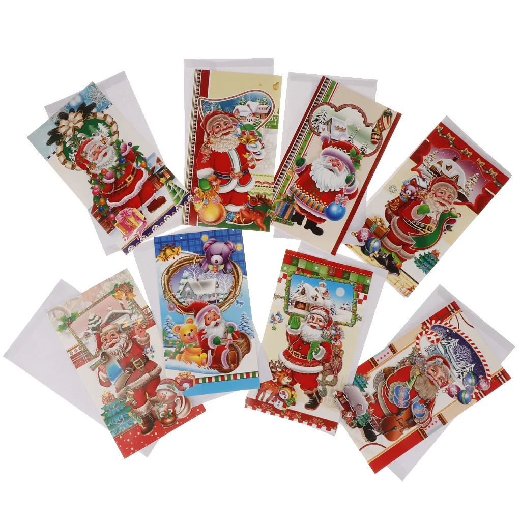

8pcs/set Merry Christmas Greeting Cards Bulk Box Set Holiday Xmas Card Envelope