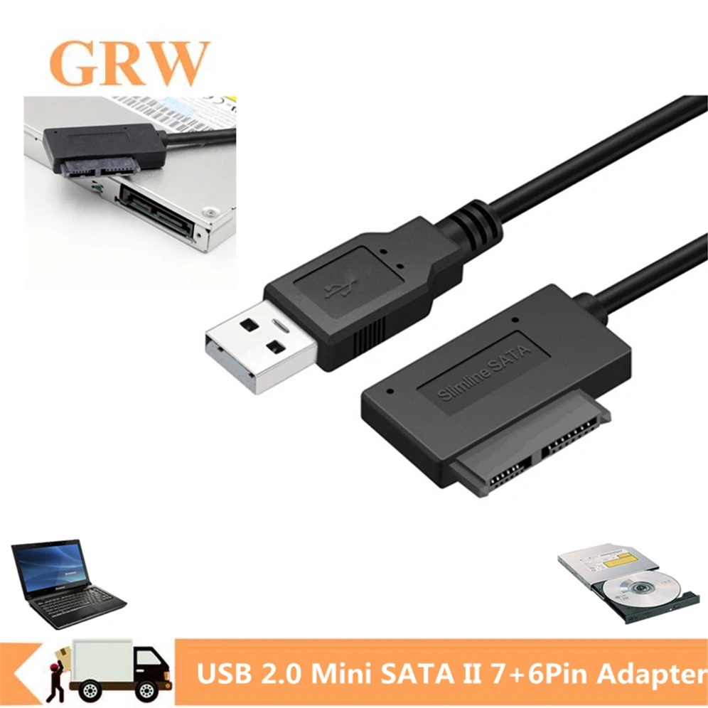 Переходник Grwibeou с USB 2,0 на Mini Sata II 7 + 6, 13-контактный кабель-преобразователь для ноутбука, CD/DVD, ROM, Slim Drive, HDD Caddy