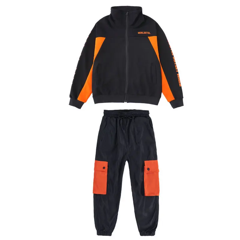 

Kid Cool Hip Hop Clothing Running Jacket Zipper Top Coat Tactical Cargo Pants for Girl Boy Jazz Dance Costume Clothes Streetwear