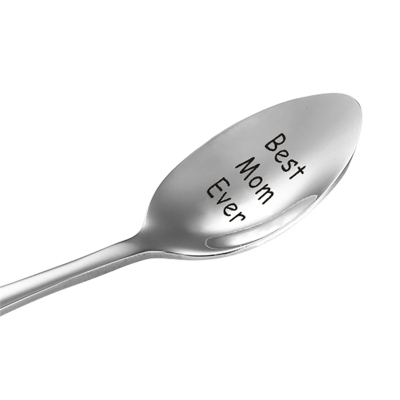 

13.1x2.5cm Stainless steel Lettering Spoon Best Mom Dad Grandma Sister Ever Engraving Spoon Mother's Day Present Family Gift 1PC