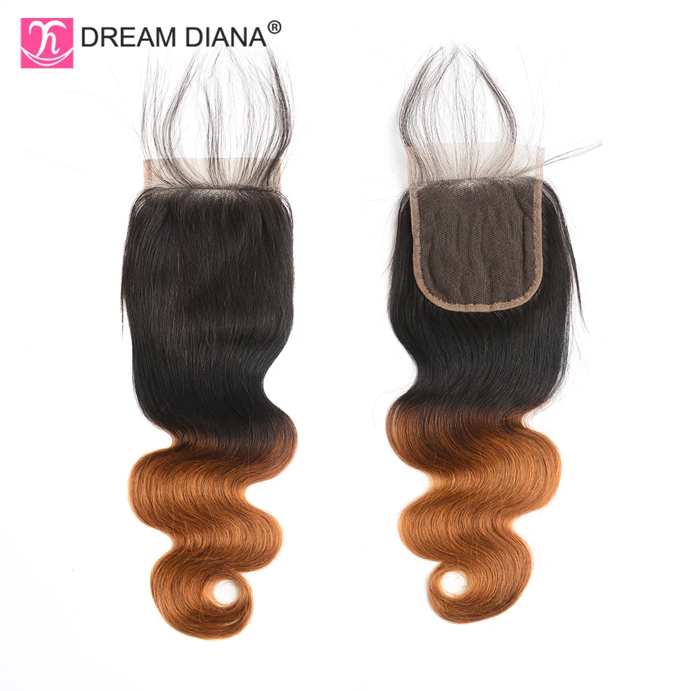 DreamDiana Ombre Малазийская волна тела с закрытием двух тонов 1B 30 1"-26" L Омбре пучки волос Remy с закрытием человеческих волос