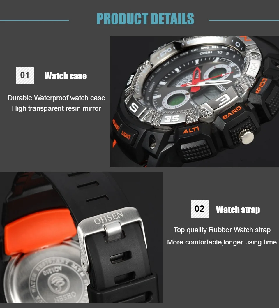Часы наручные OHSEN Мужские кварцевые цифровые спортивные водонепроницаемые с