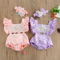 lovely baby girls summer rompers toddler princess girls embroidery pearl flower romper jumpsuits headband sunsuits outfits 0 18m