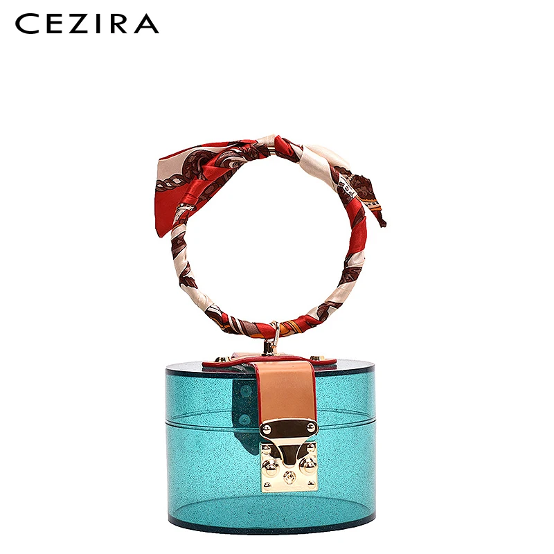 CEZIRA модный дизайн прозрачные акриловые сумки для женщин шарф круглая ручка ведро