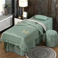 cotton linen 4pcs bedding sets for beauty salon embroideried bed sheets massage spa bedskirt stoolcover pillowcase cover camas