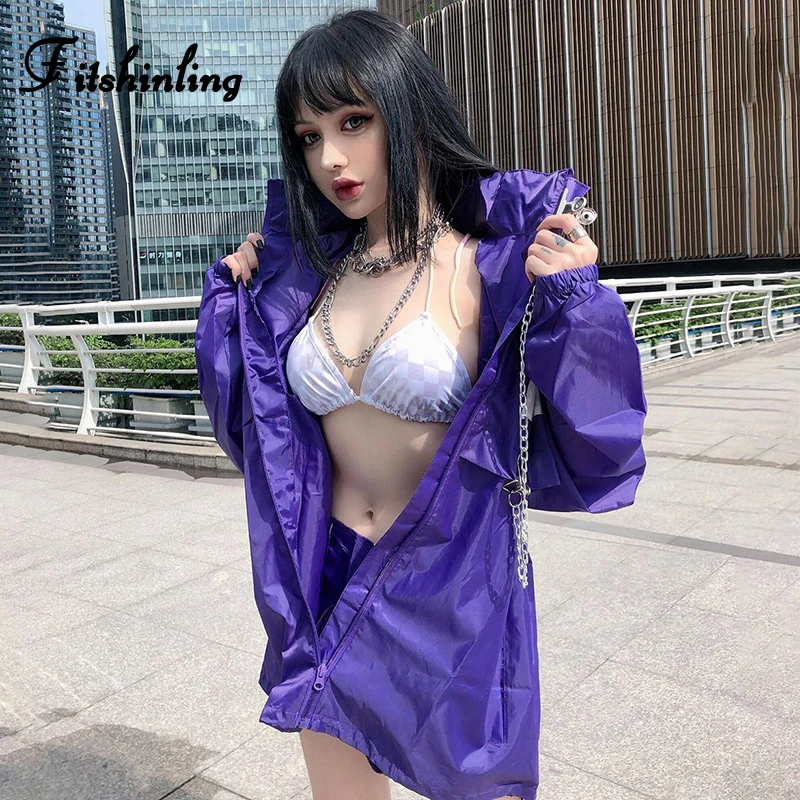 Женская готическая куртка Fitshinling фиолетовая Свободная большого размера с