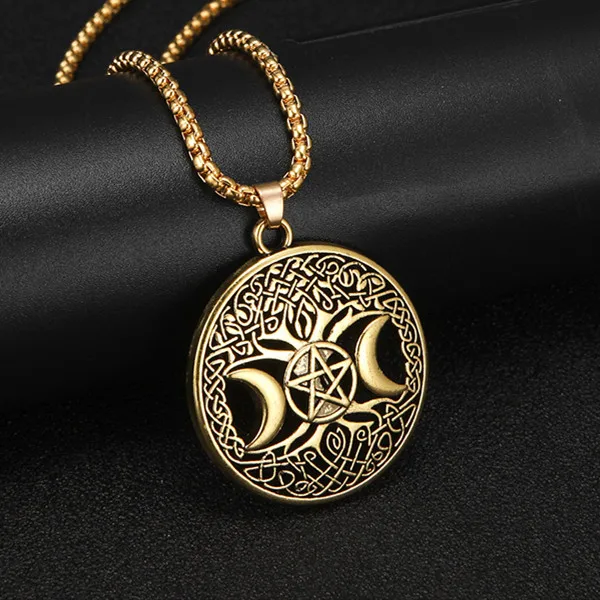 

Triple Moon Goddess Wicca Pentagram Magic Supernatural Amulet Necklace Women Tree of Life Moon Necklaces Pendants Gift