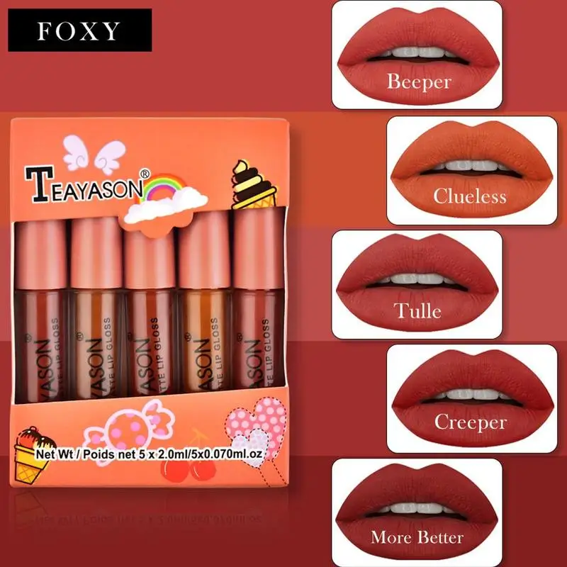 5 шт Тыква Цвет матовый блеск для губ не выцветает водонепроницаемый телесный