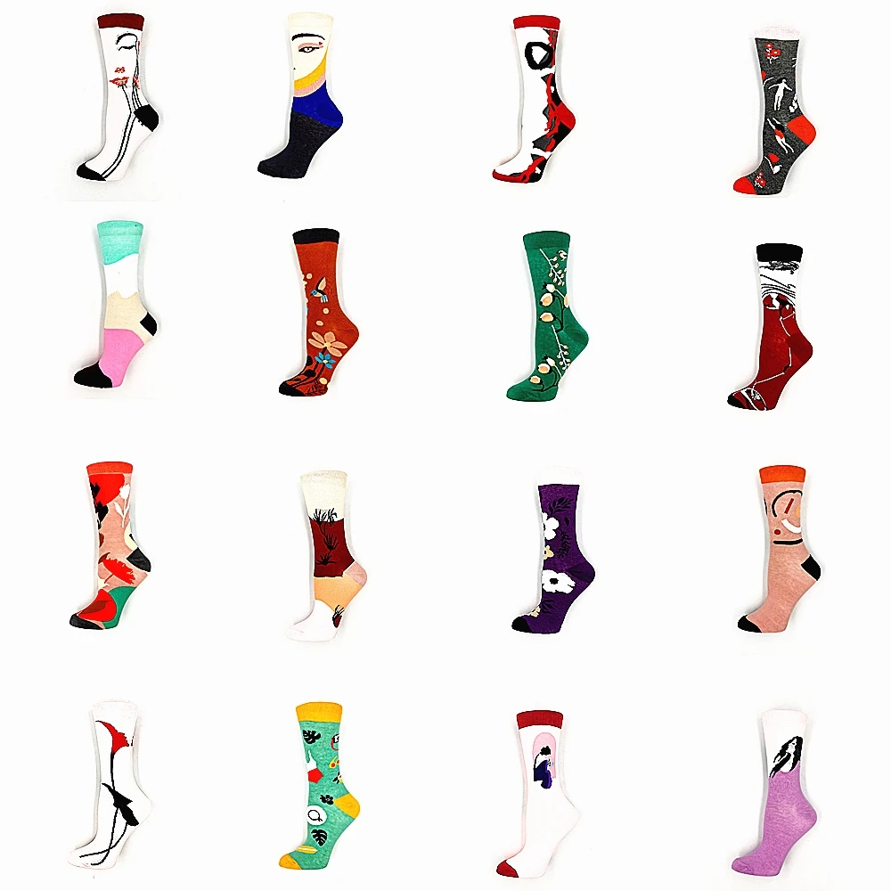 

New happy women's socks funny colorful combed cotton home comfort creative art flowers animals fairy gifts party socks