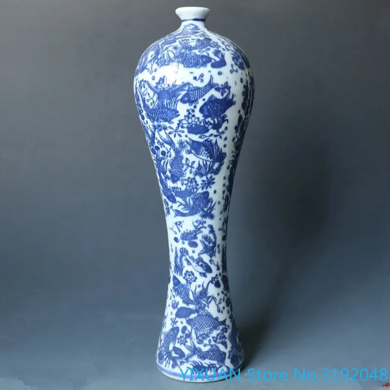 Цзиндэчжэнь фарфоровая коллекция антикварная ваза синяя и белая для карпа сливы