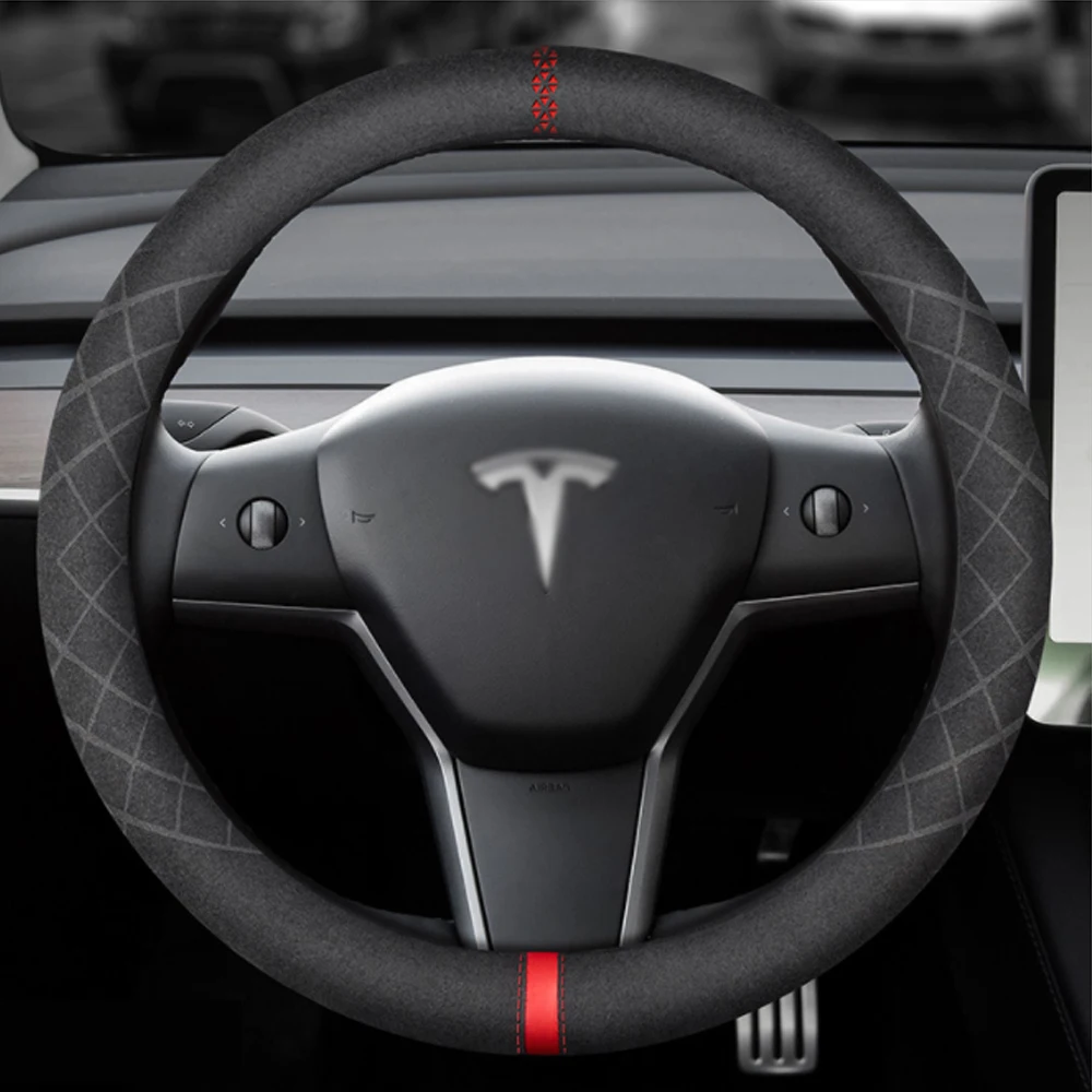 

Suede steering wheel cover is suitable For Tesla model3 modelY leather handle cover