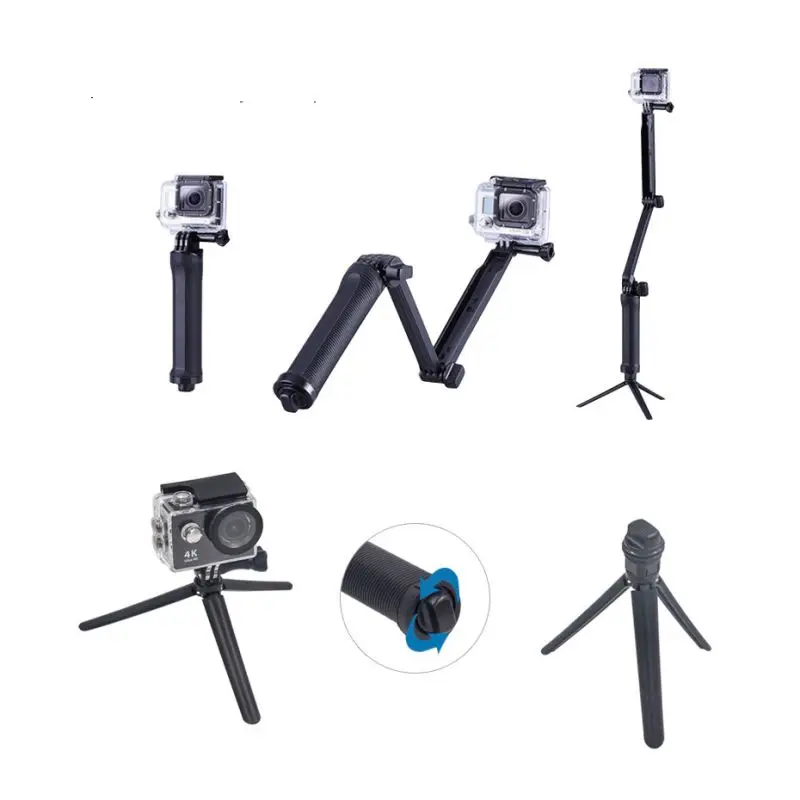 3 Way Grip Waterproof Monopod Selfie Stick Sports Camera Tripod Bracket Foldable Stand For Gopro Hero 5 6 4 for Xiaomi yi 4K