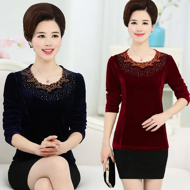 Бархатная футболка с длинными рукавами 2019 Весенний новый пуловер для мамы