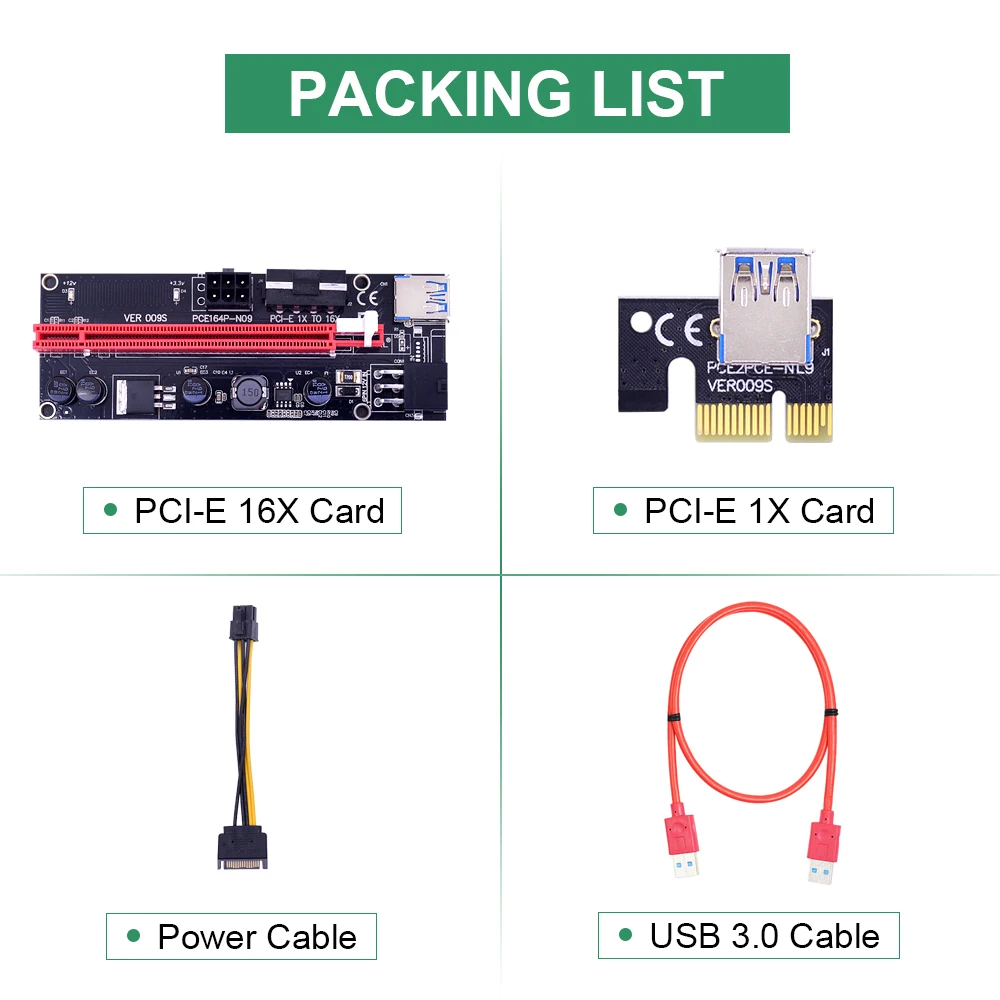 CHIPAL 10 шт. VER009S Plus PCI-E Райзер карта 009S PCI Express 1X до 16X удлинитель SATA к 6Pin шнур питания 100