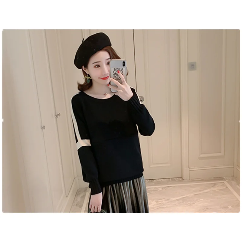 Wholesale Price Breastfeeding Maternity Sweaters Coat Nursing Tops For Pregnant Women Color Matching Maternity Clothing C0108