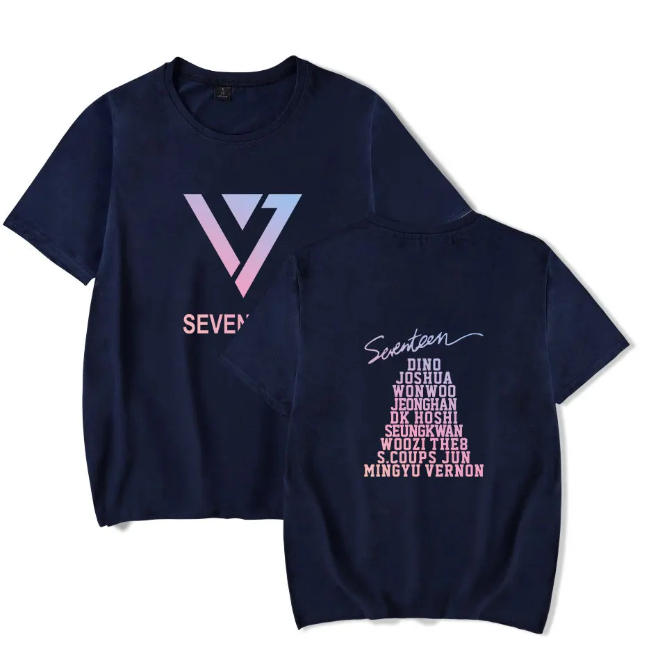 Летняя футболка в стиле K-POP с надписью Seventeen Модная хлопковая коротким рукавом