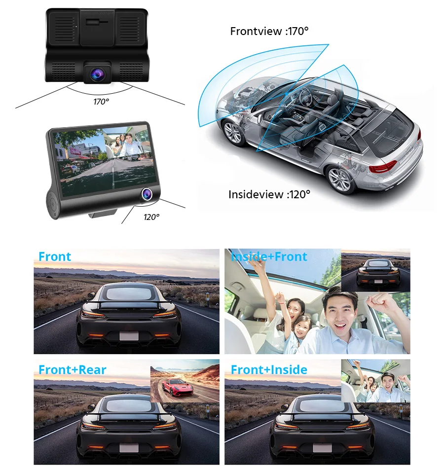 E-ACE Автомобильный видеорегистратор 3 камеры s объектив 4,0 дюймов видеорегистратор двойной объектив с камерой заднего вида видеорегистратор авто регистратор Dvrs видеорегистратор