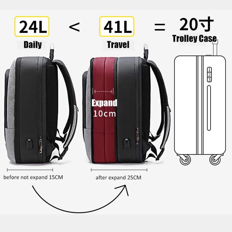 Расширяемый мужской рюкзак ARCTIC HUNTER для ноутбука 17 дюймов с usb зарядкой
