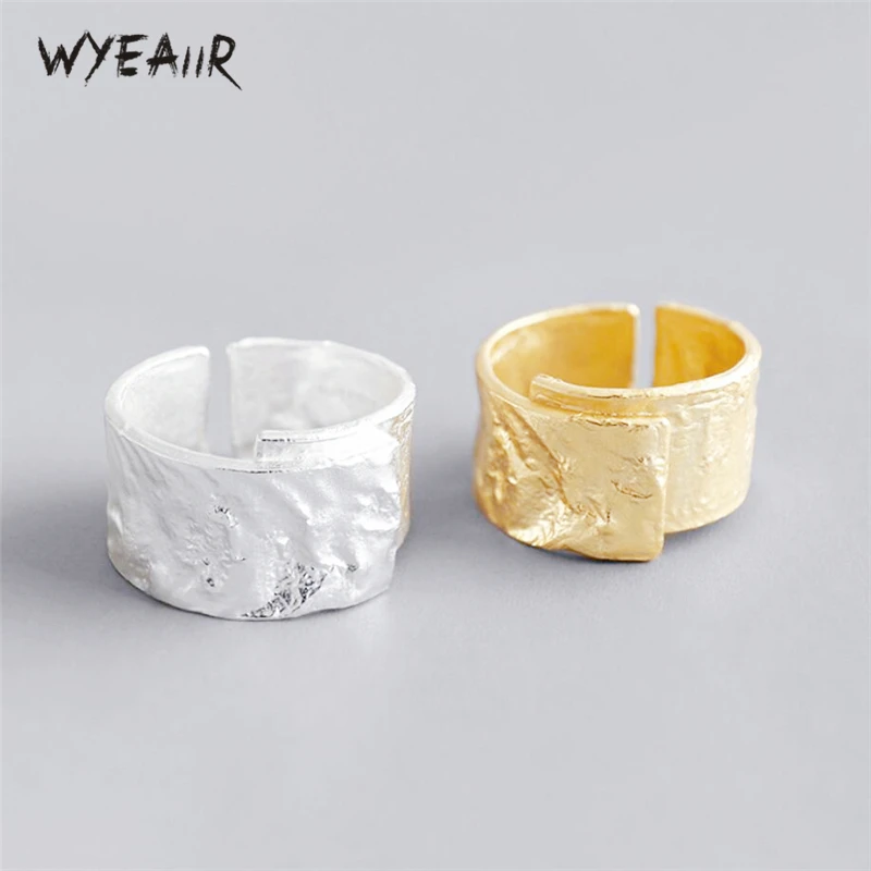 

WYEAIIR 925 Sterling Silver Irregular Bump Retro Rock Pattern Female Resizable Opening Rings