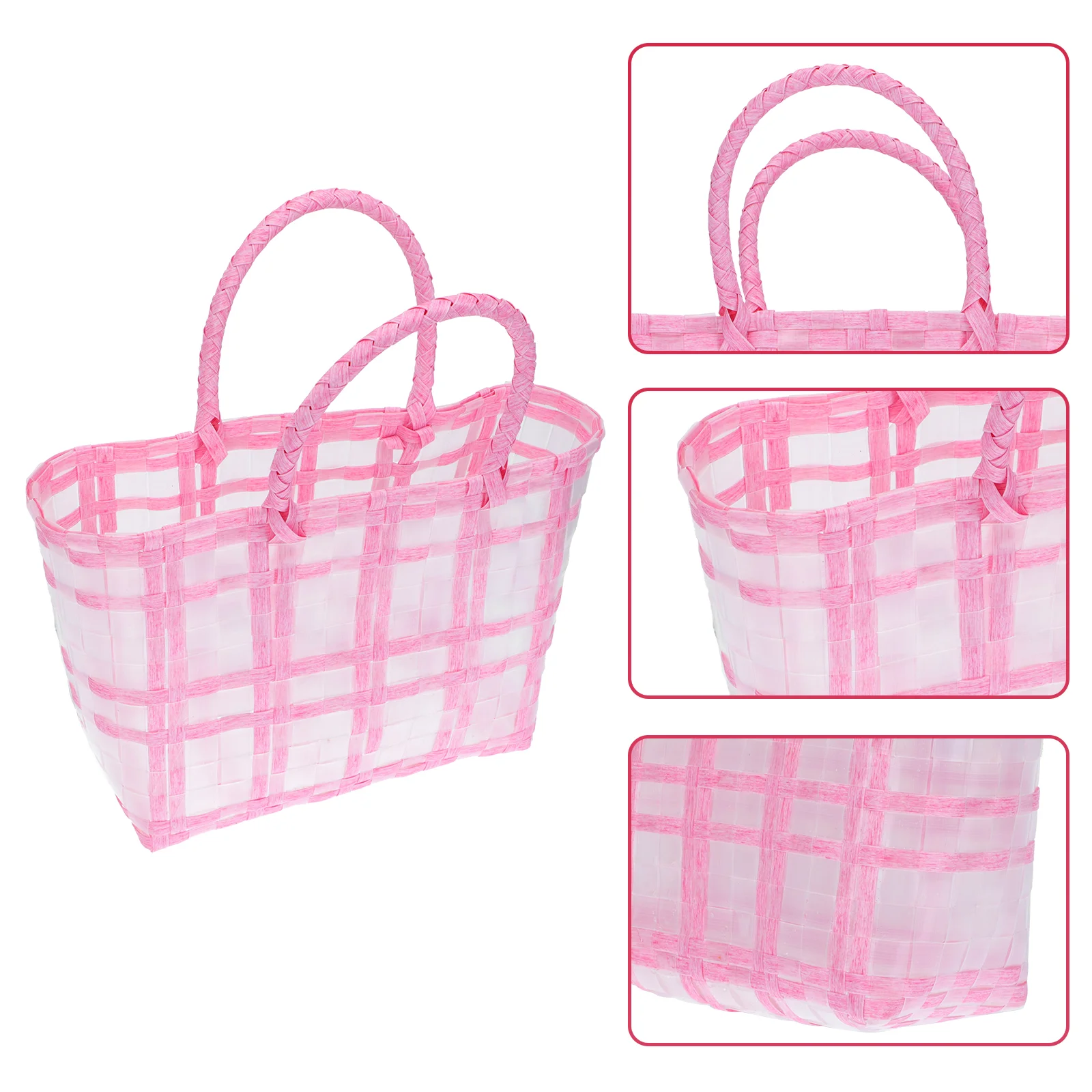 

1Pc Plastic Hand Basket Beach Woven Storage Basket Portable Shopping Basket