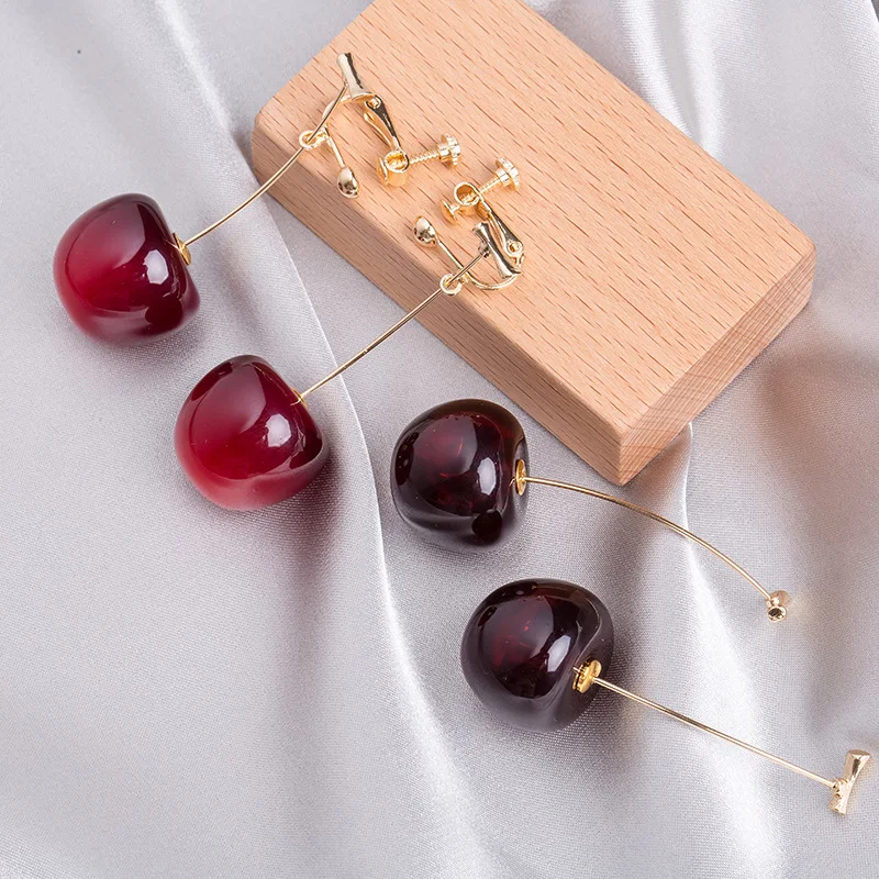 

Earrings For Women Korean Fashion Sweet Cherry Earrings Female Face And Thin Long Cherries Earrings Fruit Earrings Jewelry