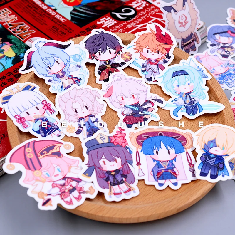 

Game Genshin Impact Hu Tao Zhongli Venti Xiao Diluc Cute Glitter Refrigerator Luggage Sticker Paster Phone DIY Scrapbook Decal