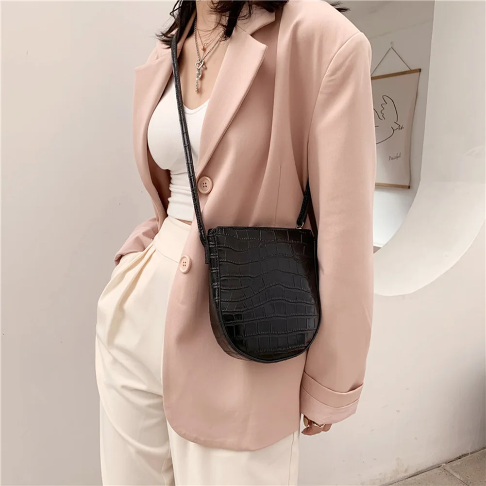 

Vintage Women PU Leather Phone Bags Casual Solid Color Shoulder Crossbody Zipper Stone Pattern Handbag for Women