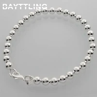 bayttling silver color 8 inch 6mm hollow bead chain bangle bangle for woman man fashion wedding jewelry gift
