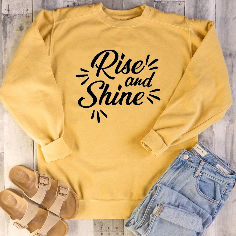 

Raise and shine sweatshirt women fashion quote slogan religion Christian Bible baptism faith young style 90s pullover cotton top