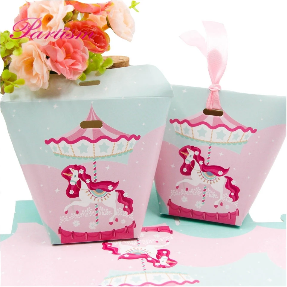 5/10 шт./лот Подарочный пакет сделай сам в виде единорога розовая лента коробка для