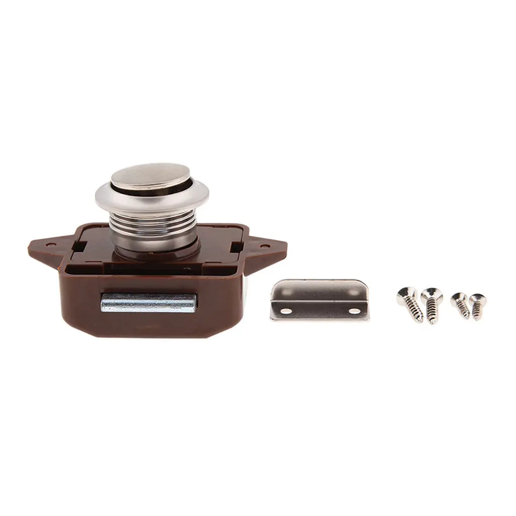 

Brown Cupboard Drawer Push Button Door Lock Press Close Latch Catch Campervan