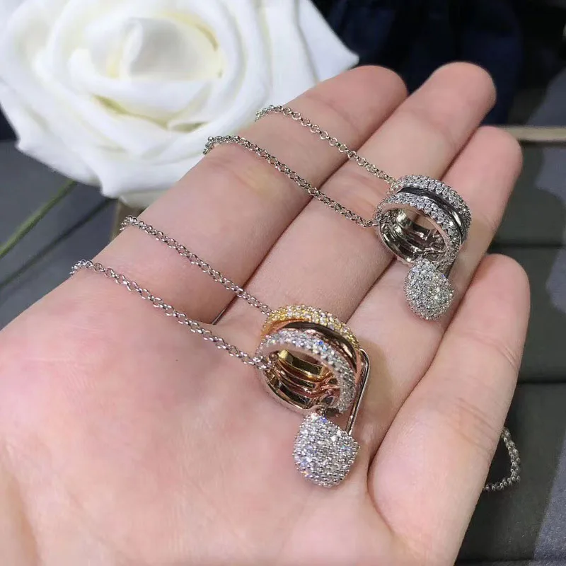 UMGODLY Fashion Necklace Rose Gold 3 Colors Circles with Safety Pin Pendant Women CZ Zircon Jewelry | Украшения и аксессуары