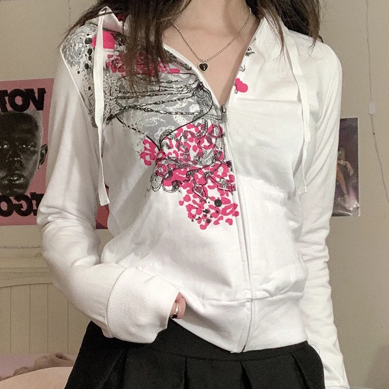 

E-girl Gothic Cropped Jacket Autumn Women Zip Up Hoodies Sweatshirts Harajuku Korean Style Coats Mall Goth Grunge Streetwear