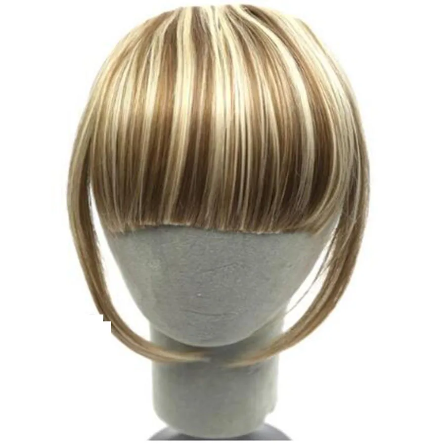 2 зажима для наращивания волос, черный, коричневый, блонд, 20 цветов, боковая симметрия, бахрома, челка, синтетические волосы, челка - Цвет: 7
