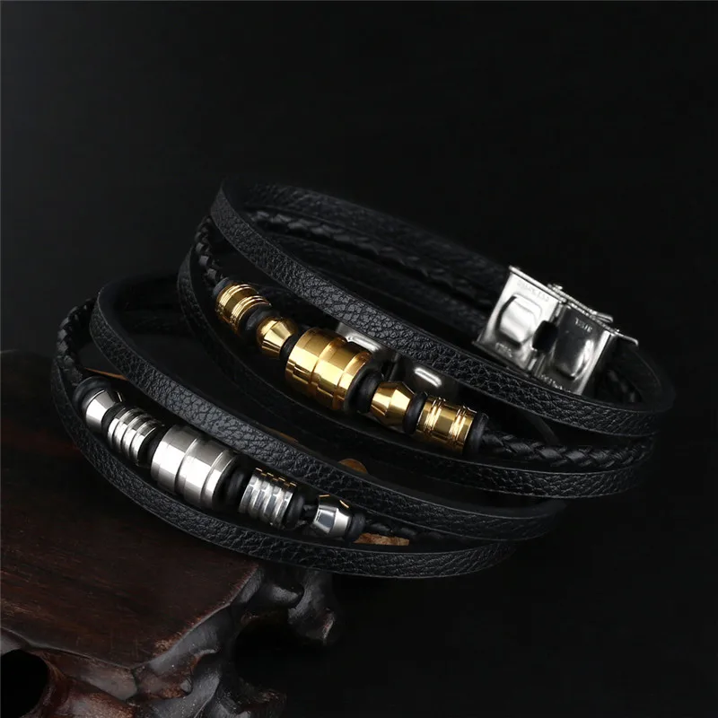 Браслет из натуральной кожи для мужчин Homme многослойный Золотой/Серебряный цвет
