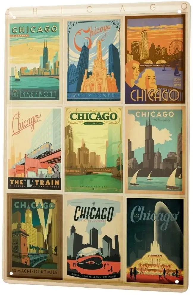 

SINCE 2004 Tin Sign Metal Plate Decorative Sign Home Decor Plaques Deco City Chicago Overview Attractions 8X12