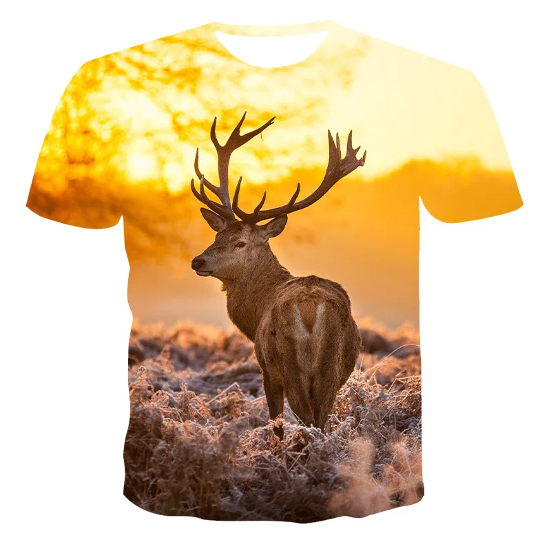 

2021 New Fashion Men'S Parent-Child Summer 3d Printing Happy Elk Casual Sports Round Neck Short Sleeve Breathable Quick-Drying