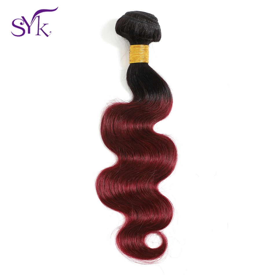 SYK Ombre Brazilian Human Hair Weave T1B/99J Straight Hair Bundles 1 Piece Pre Colored 10"-26" Non Remy Hair Extensions