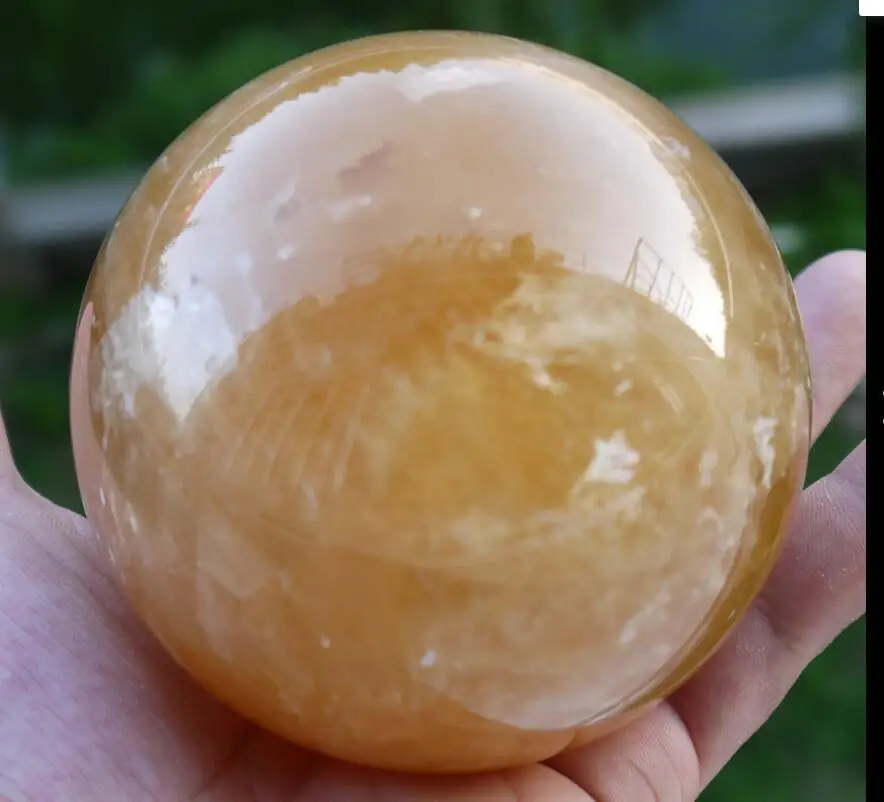 ruifafa88040115&lt&lt&lt Natural Citrine Calcite Quartz Crystal Sphere Ball Healing 80MM +Stand | Stones