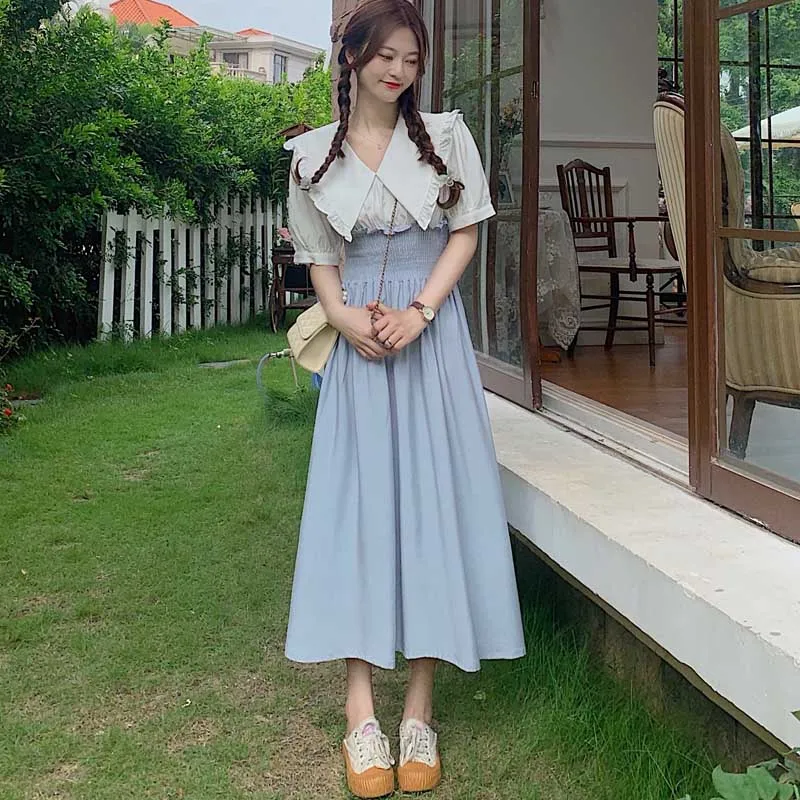 

French Sweet Female Splicing Dress Fashion Elegant 2021 Summer New Slim Dresse Korean Women One-Piece Clothing Dress Midi Dress