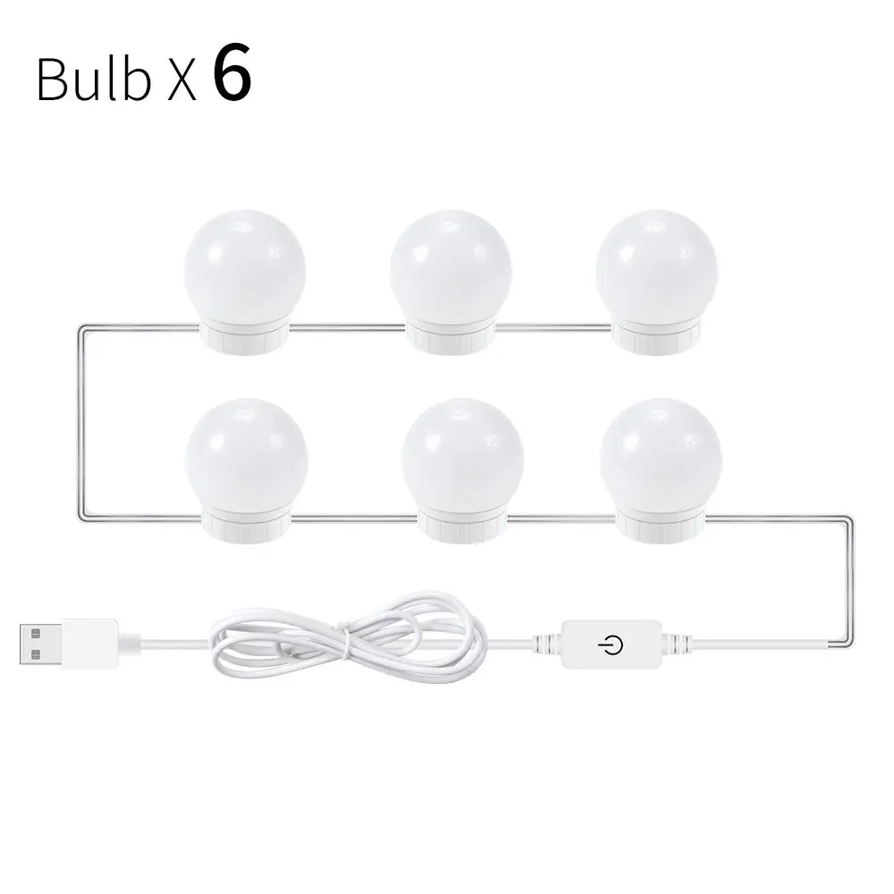 6 Bulbs Светодиодный макияж зеркало светильник лампочки Голливуд косметическое светильник s Плавная сенсорный экран с регулируемой яркостью света настенный светильник 2/6/10/14 лампы Комплект для туалетного столика 5V - Испускаемый цвет: 6 Bulbs