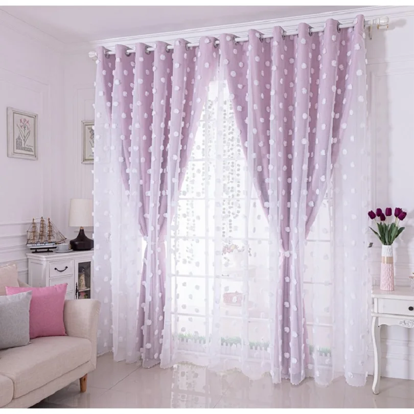 

Nordic Simplicity and WarmthCartoon Purpl Simple Dots Embroidery Curtains for Bedroom Living Room Kid Girl Room Children's Room