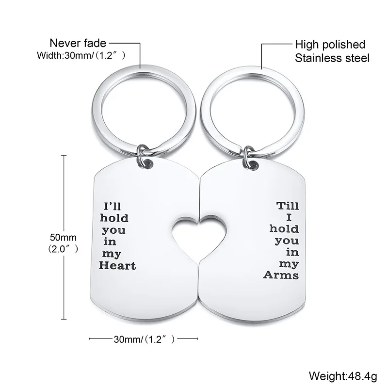 

Vnox 1/2 Heart Key Chain for Couples, 2Pcs/Set Puzzle Keychain for Women Men, Hold You in My Arms Love Jewelry, Keyring Gift