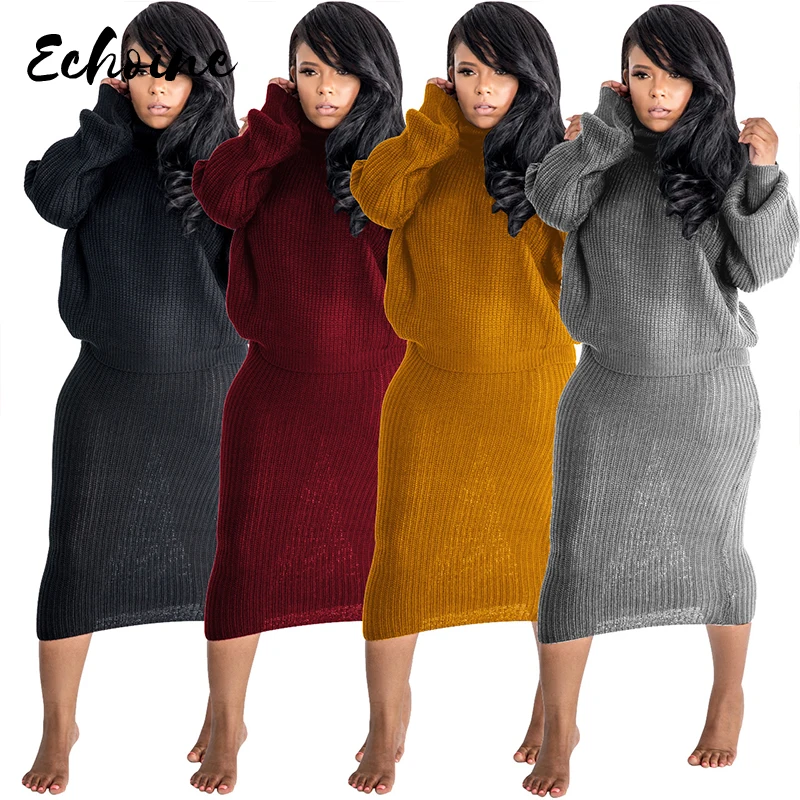 Женский трикотажный костюм с юбкой повседневный из двух предметов высоким