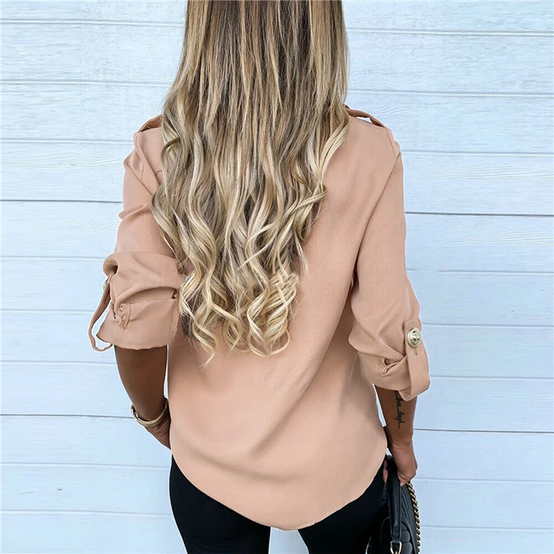 

Women's Formal Blouse New Casual Long Sleeve Solid Color Button Top Tee Fashion Office Lady Shirts 3 Colors