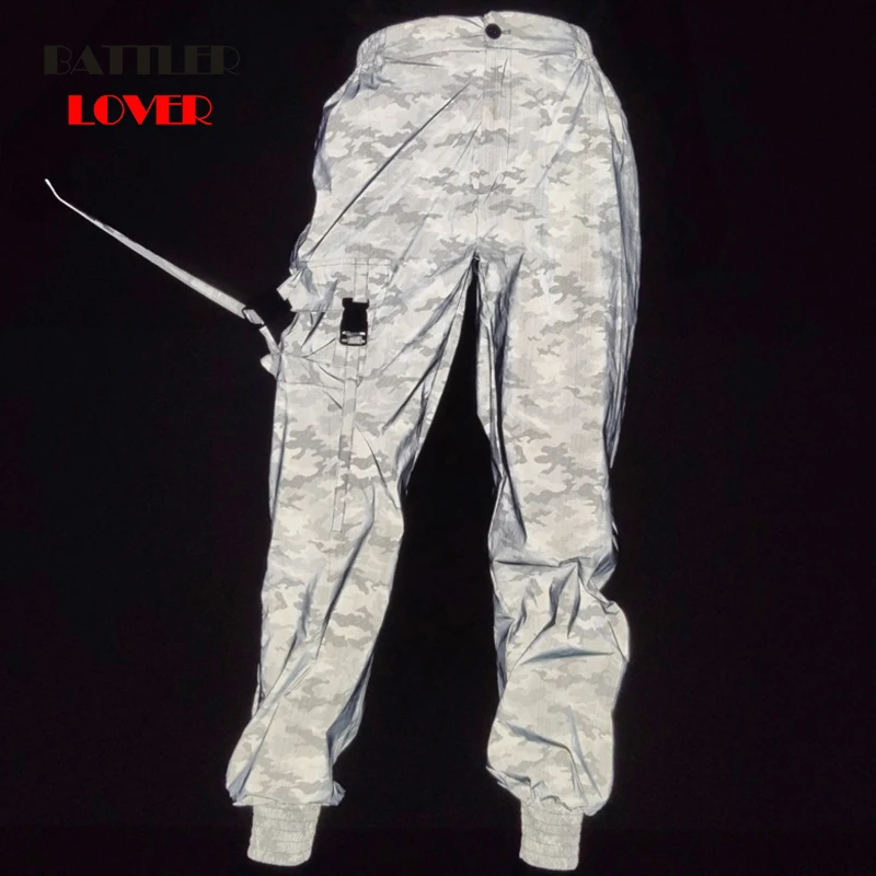 

Hight Street Camouflage Reflective Pants Men Pocket Loose Sweatpants Man Hip Hop Joggers Night Light Blink Long Pant for Couples