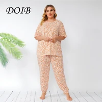 doib women leopard print pajamas set plus size loose casual homewear suit sleepwear 2 pieces set nightwear